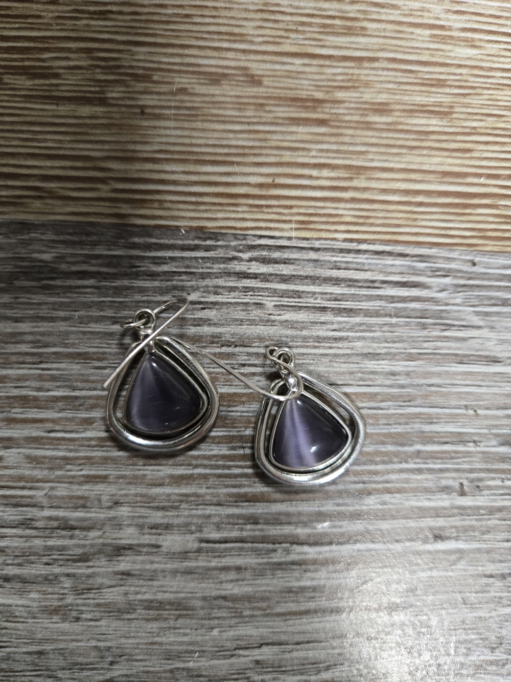Silver Teardrop Earrings with Purple Stone Accent